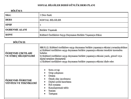 2025 Ortaokul Mesleki Çalışma: İçerik ve Süreçte Farklılaştırmaya Yönelik Sosyal Bilgiler Etkinlik Planı Örneği