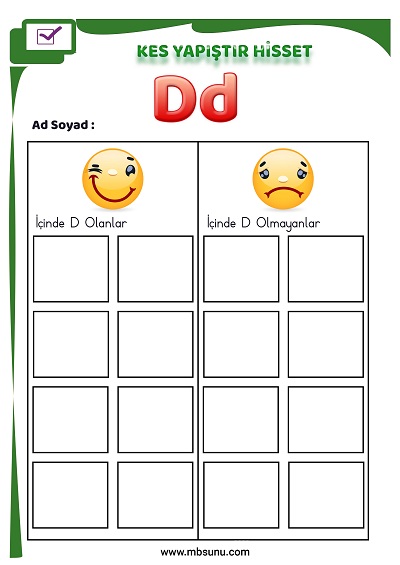 1. Sınıf İlk Okuma D Sesi - Kes Yapıştır Hisset Etkinliği