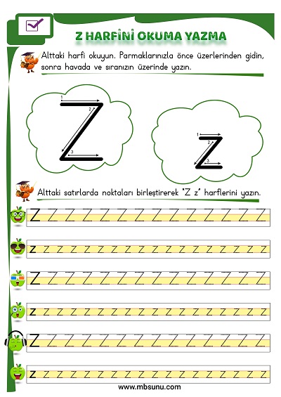 1. Sınıf İlk Okuma Z Sesi Okuma Yazma Etkinliği