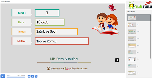 3.Sınıf Türkçe Top ve Komşu Metni Sunusu