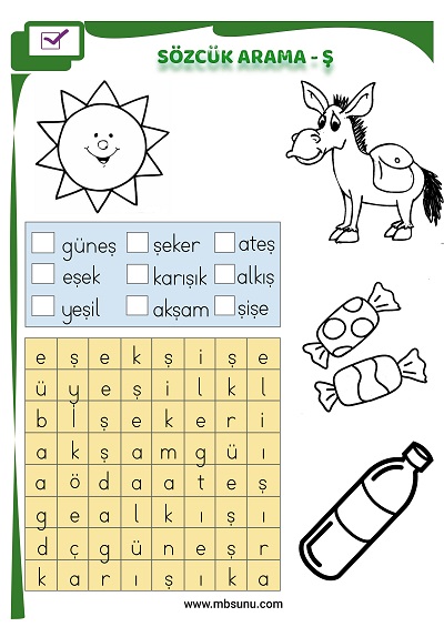 1. Sınıf İlk Okuma Ş Sesi - Sözcük Arama Etkinliği