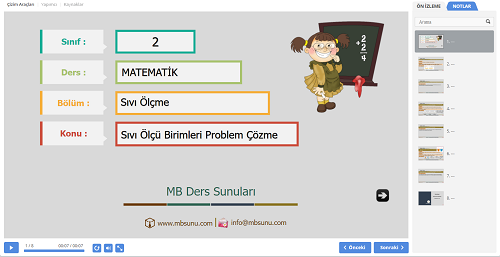 2.Sınıf Matematik Sıvı Ölçme Birimleriyle İlgili Problem Çözme Sunusu