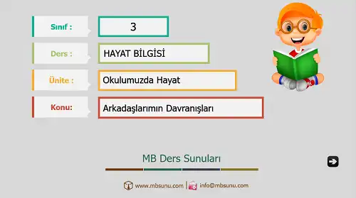 3. Sınıf Hayat Bilgisi - Etkinlik ve Cevaplarıyla Arkadaşlarımın Davranışları Ders Sunusu