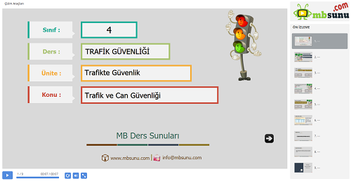 4.Sınıf Trafik Güvenliği - Trafik ve Can Güvenliği Sunusu