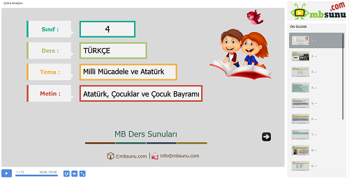 4.Sınıf Türkçe Atatürk, Çocuklar ve Çocuk Bayramı Metni Sunusu