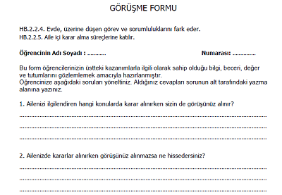 Hayat Bilgisi Görüşme Formu