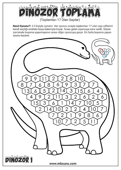 Toplamları 17 Olan Sayılarla Dinozor Toplama Oyunu