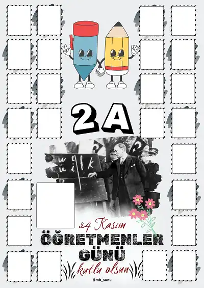 2-A Şubesi İçin Çerçeveli Öğretmenler Günü Posteri (26 Kişilik)