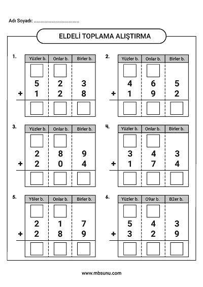 3. Sınıf Matematik - Eldeli Toplamaya Alıştırma Etkinliği