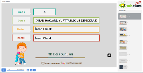 4.Sınıf İnsan Hakları, Yurttaşlık ve Demokrasi - İnsan Olmak Sunusu