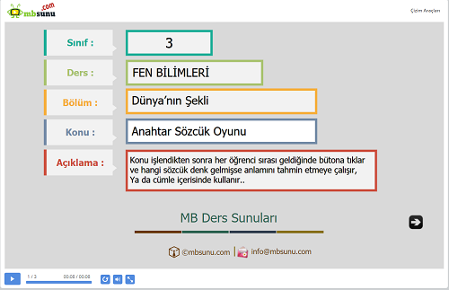 3.Sınıf Fen Bilimleri Anahtar Sözcük Oyunu 1