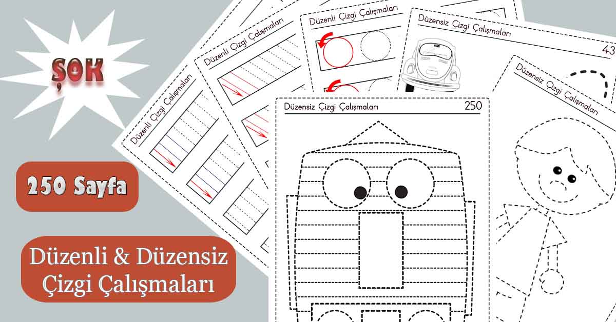 1.Sınıf 250 Sayfa Düzenli Düzensiz Çizgi Çalışmaları