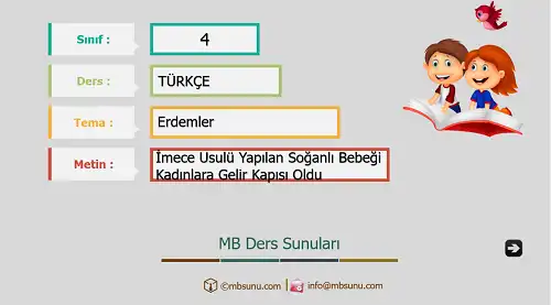 4. Sınıf Türkçe - İmece Usulü Yapılan Soğanlı Bebeği Kadınlara Gelir Kapısı Oldu Ders Sunusu