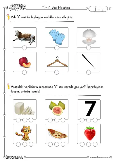 1. Sınıf İ Sesi Hissettirme Etkinliği
