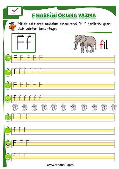 1. Sınıf İlk Okuma F Sesi Okuma Yazma Etkinliği