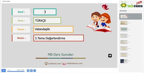 3.Sınıf Türkçe 3. Tema Değerlendirme Sunusu