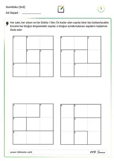 Sumdoku Etkinliği (3x3)