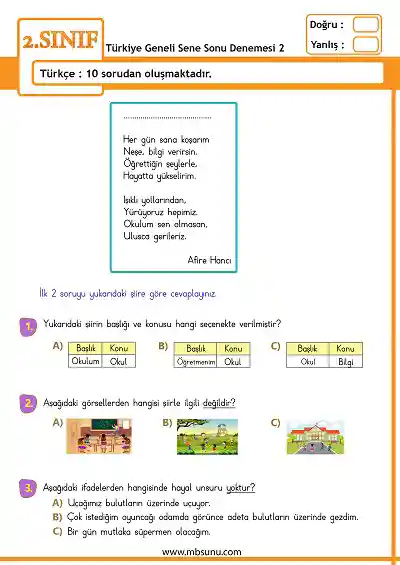 2. Sınıf Sene Sonu Genel Deneme 2