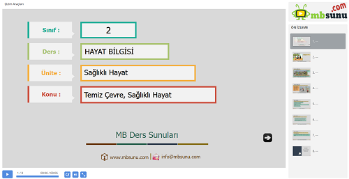 2.Sınıf Hayat Bilgisi Temiz Çevre, Sağlıklı Hayat Sunusu