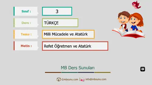 3. Sınıf Türkçe - Etkinlik ve Cevaplarıyla Refet Öğretmen ve Atatürk Ders Sunusu