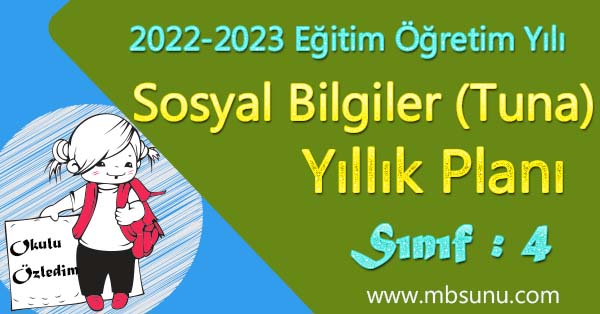 2022 - 2023 Yılı 4. Sınıf Sosyal Bilgiler Yıllık Planı (Tuna Yayınları)