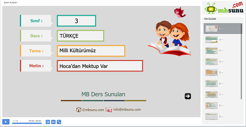 3.Sınıf Türkçe Hoca'dan Mektup Var Metni Sunusu