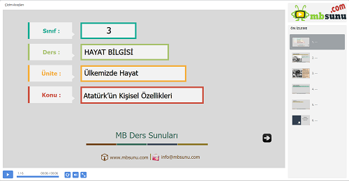 3.Sınıf Hayat Bilgisi Atatürk'ün Kişisel Özellikleri Sunusu