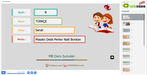 4.Sınıf Türkçe Masalcı Dede Pertev Naili Boratav Metni Sunusu