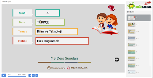 4.Sınıf Türkçe Hızlı Düşünmek Metni Sunusu