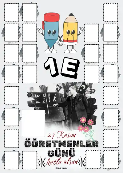 1-E Şubesi İçin Çerçeveli Öğretmenler Günü Posteri (25 Kişilik)