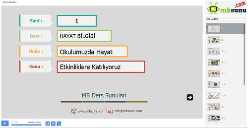 1.Sınıf Hayat Bilgisi Etkinliklere Katılıyoruz Sunusu