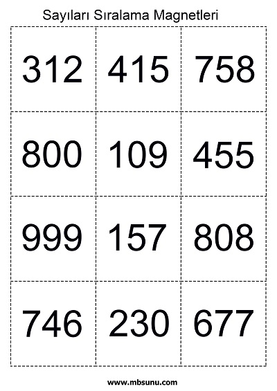 3. Sınıf Matematik - Sayıları Sıralama Magnetleri