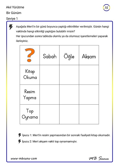 Seviye 1 - Akıl Yürütme Zeka Etkinliği 15