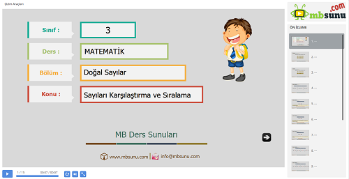 3.Sınıf Matematik Sayıları Karşılaştırma ve Sıralama Sunusu