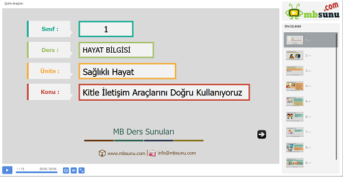 1.Sınıf Hayat Bilgisi Kitle İletişim Araçlarını Doğru Kullanıyoruz Sunusu