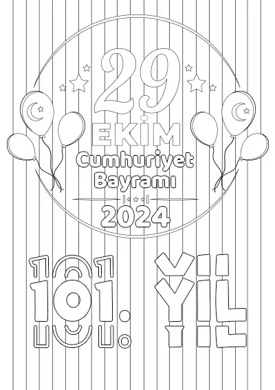 Cumhuriyet Bayramı 101. Yıl Desenli Boyama