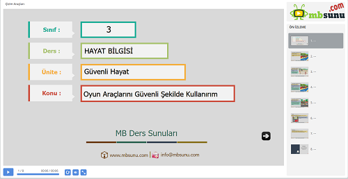 3.Sınıf Hayat Bilgisi Oyun Araçlarını Güvenli Şekilde Kullanırım Sunusu