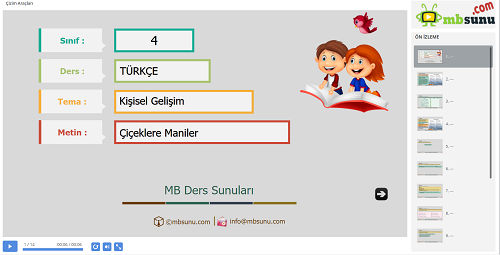 4.Sınıf Türkçe Çiçeklere Maniler Metni Sunusu