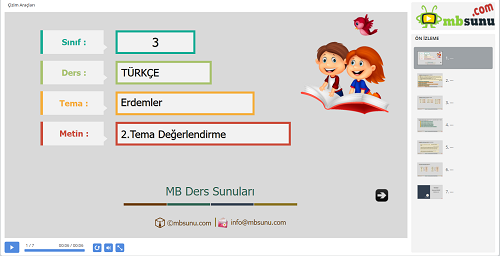 3.Sınıf Türkçe 2. Tema Değerlendirme Sunusu