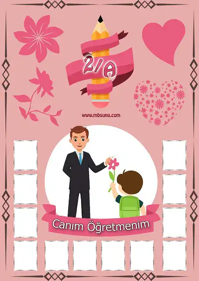 2-A Sınıfı İçin Fotoğraflı Öğretmenler Günü Posteri - Erkek (12 Kişilik)