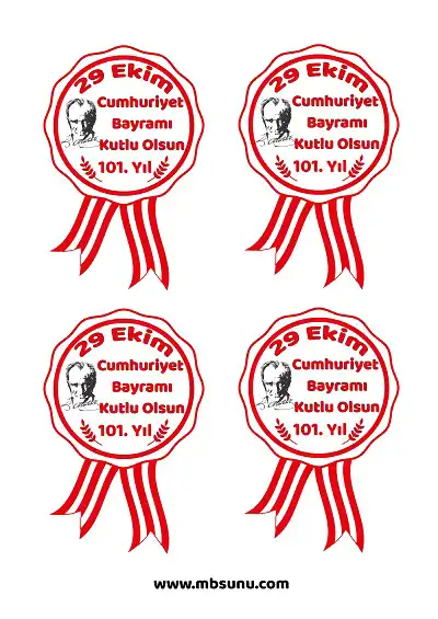 Cumhuriyet Bayramı için Atatürklü Rozet (101. Yıl)