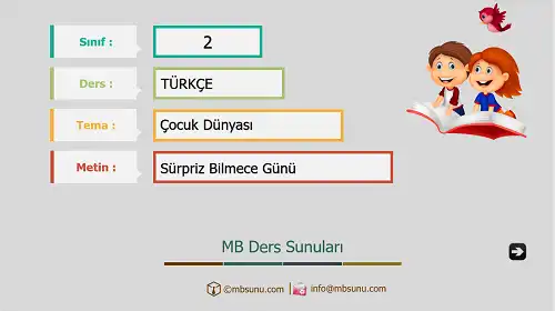 2. Sınıf Türkçe - Etkinlik ve Cevaplarıyla Sürpriz Bilmece Günü Ders Sunusu