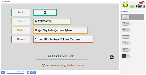 3.Sınıf Matematik 10 ve 100 İle Kısa Yoldan Çarpma İşlemi Sunusu