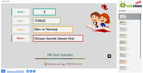 3.Sınıf Türkçe Dünyayı Gezmek İsteyen Kirpi Metni Sunusu