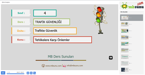 4.Sınıf Trafik Güvenliği - Tehlikelere Karşı Önlemler Sunusu