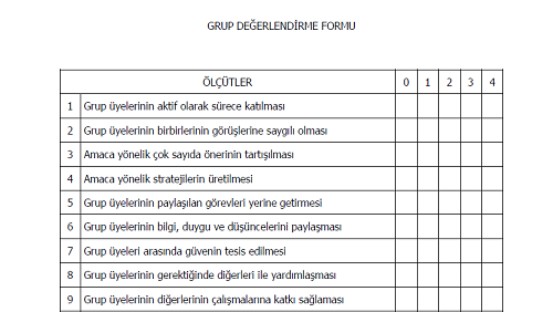 Grup Değerlendirme Formu