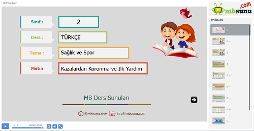 2.Sınıf Türkçe Kazalardan Korunma ve İlk Yardım Metni Sunusu