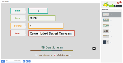 1.Sınıf Müzik Çevremizdeki Sesleri Tanıyalım Sunusu