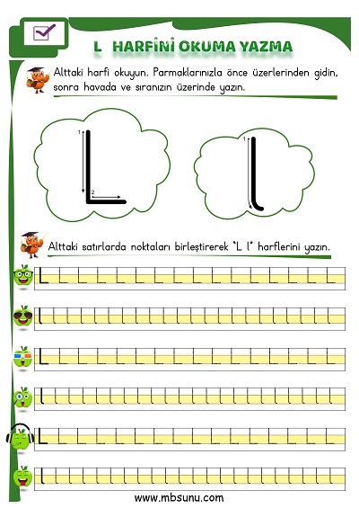 1. Sınıf İlk Okuma L Sesi Okuma Yazma Etkinliği