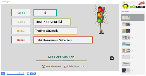 4.Sınıf Trafik Güvenliği - Trafik Kazalarının Sebepleri Sunusu